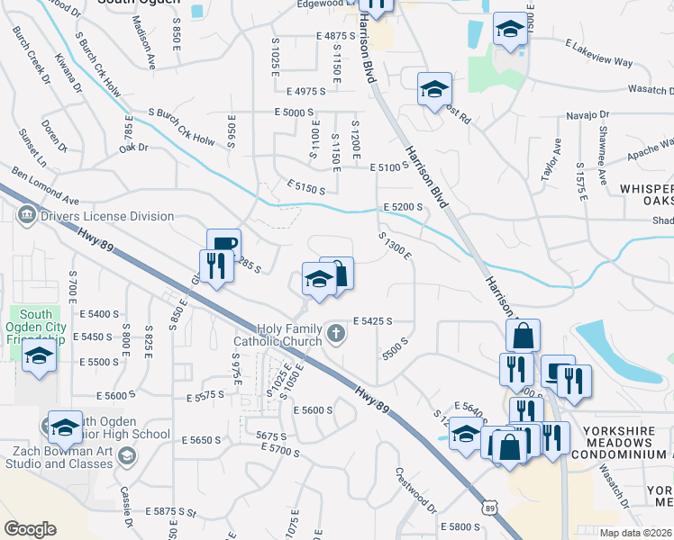 map of restaurants, bars, coffee shops, grocery stores, and more near 1048 Daybreak Drive in Ogden