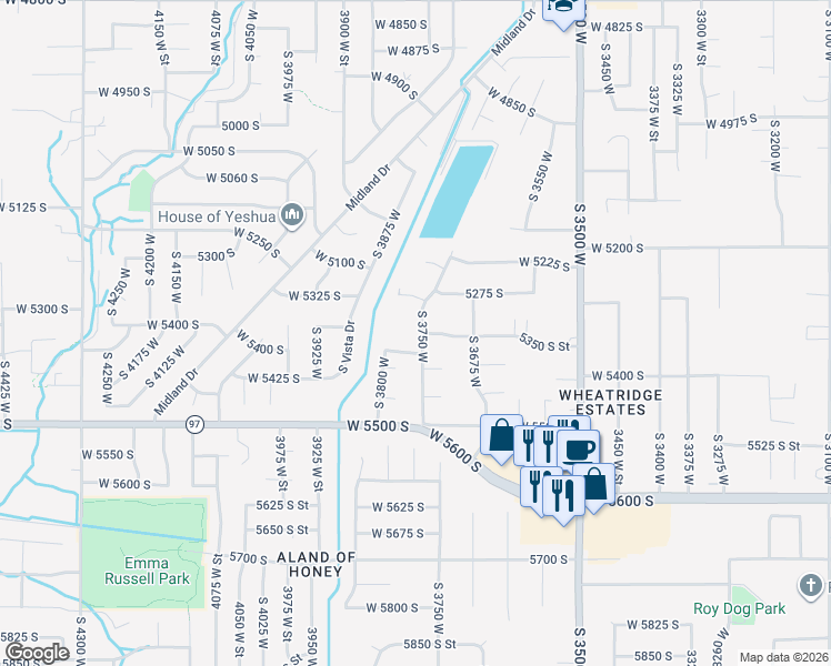 map of restaurants, bars, coffee shops, grocery stores, and more near 5365 South 3750 West in Roy