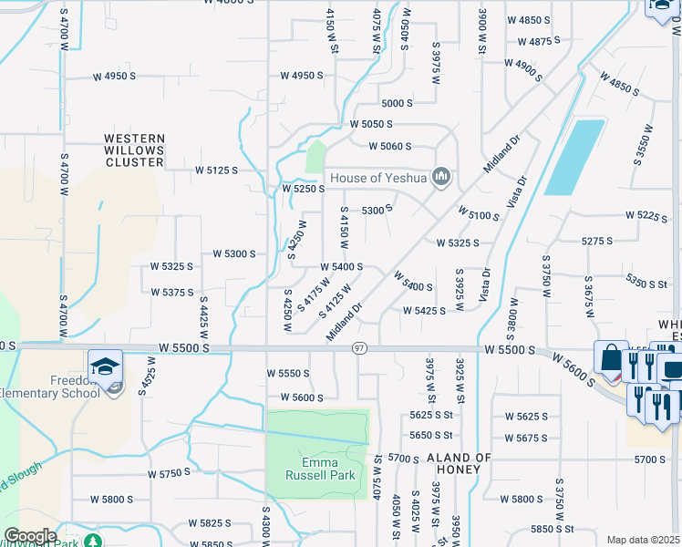map of restaurants, bars, coffee shops, grocery stores, and more near 5423 South 4125 West in Roy