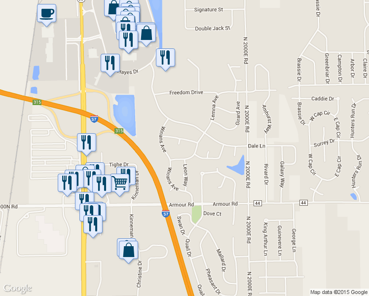 map of restaurants, bars, coffee shops, grocery stores, and more near 1319 Lemna Avenue in Bourbonnais