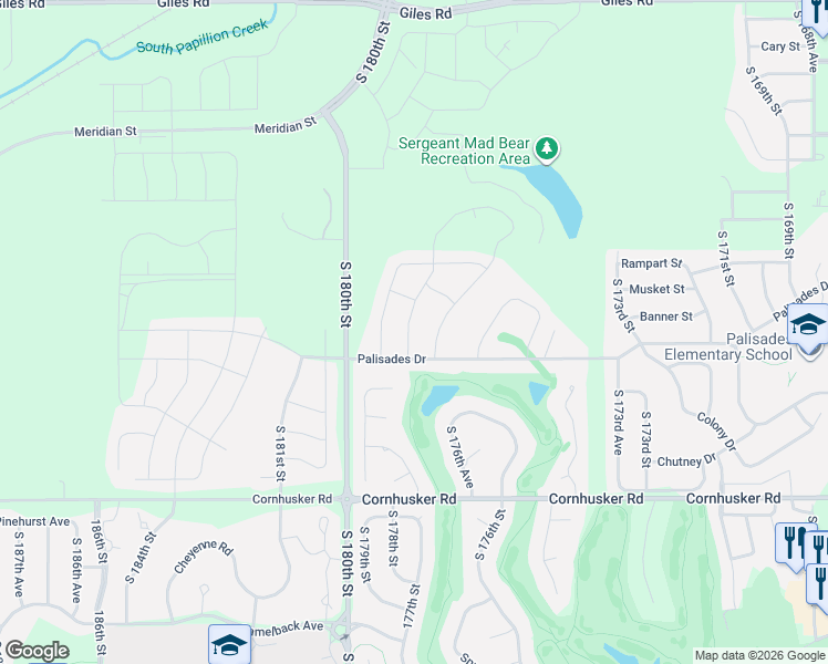 map of restaurants, bars, coffee shops, grocery stores, and more near 9410 South 178th Street in Omaha