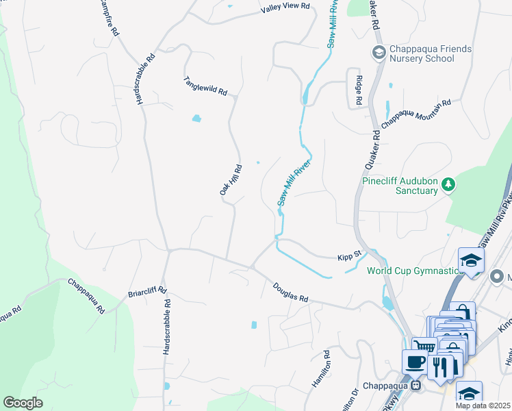 map of restaurants, bars, coffee shops, grocery stores, and more near 18 Pond Hill Road in Chappaqua