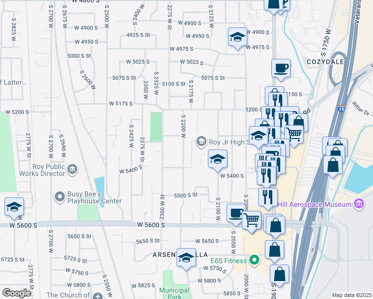 map of restaurants, bars, coffee shops, grocery stores, and more near 5342 South 2200 West in Roy