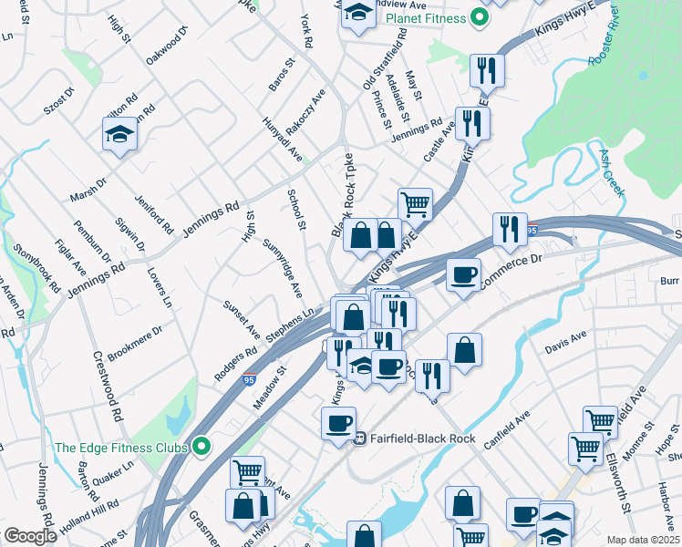 map of restaurants, bars, coffee shops, grocery stores, and more near 49 Black Rock Turnpike in Fairfield