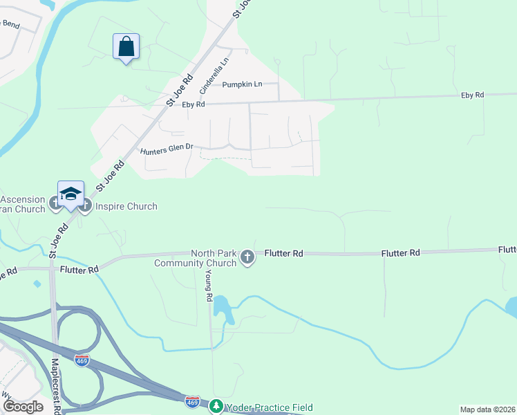 map of restaurants, bars, coffee shops, grocery stores, and more near 7127 Flutter Road in Fort Wayne