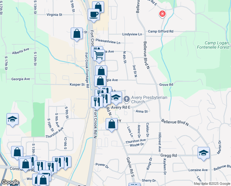 map of restaurants, bars, coffee shops, grocery stores, and more near 2010 Fairview Street in Bellevue