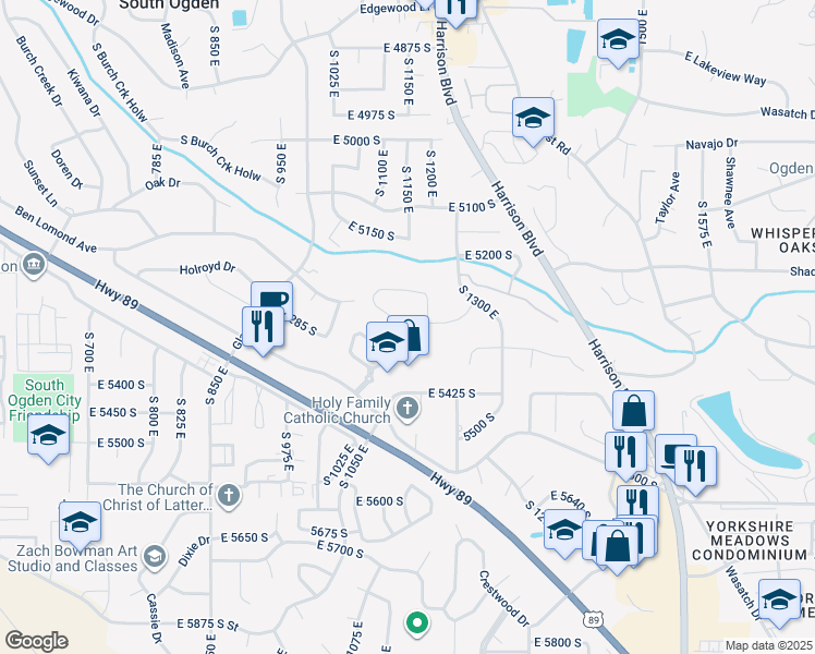 map of restaurants, bars, coffee shops, grocery stores, and more near 1143 East 5275 South in South Ogden