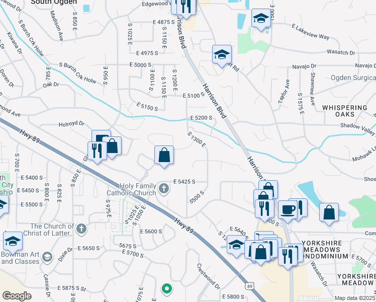map of restaurants, bars, coffee shops, grocery stores, and more near 1225 East 5275 South in Ogden
