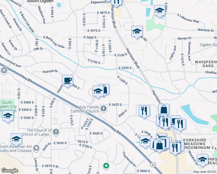 map of restaurants, bars, coffee shops, grocery stores, and more near 1205 East 5275 South in South Ogden