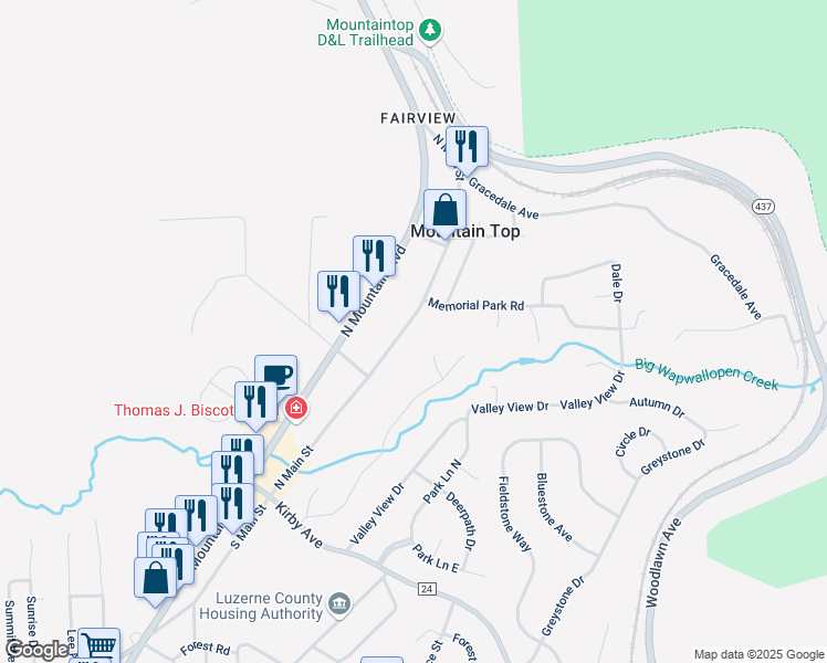 map of restaurants, bars, coffee shops, grocery stores, and more near 93 North Main Street in Mountain Top