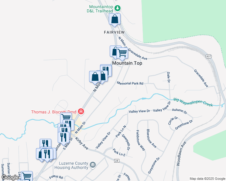 map of restaurants, bars, coffee shops, grocery stores, and more near 93 North Main Street in Mountain Top