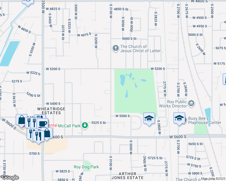 map of restaurants, bars, coffee shops, grocery stores, and more near 5304 South 3100 West in Roy