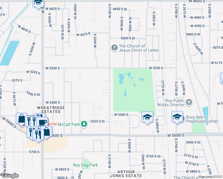 map of restaurants, bars, coffee shops, grocery stores, and more near 5304 South 3100 West in Roy
