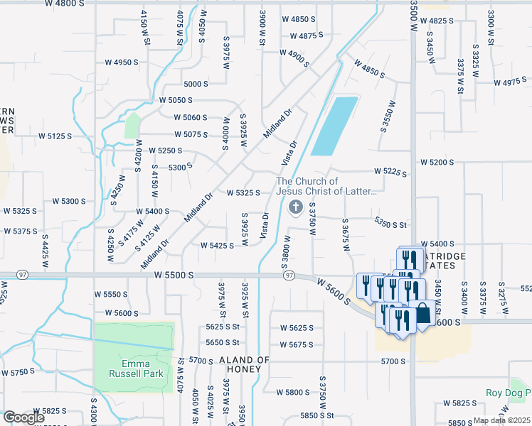 map of restaurants, bars, coffee shops, grocery stores, and more near South 3825 West in Roy