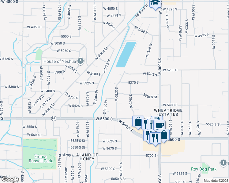 map of restaurants, bars, coffee shops, grocery stores, and more near 5365 South 3750 West in Roy