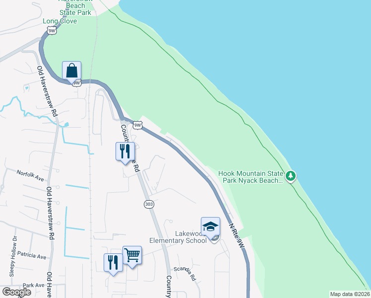 map of restaurants, bars, coffee shops, grocery stores, and more near 170 Foltim Way in Congers