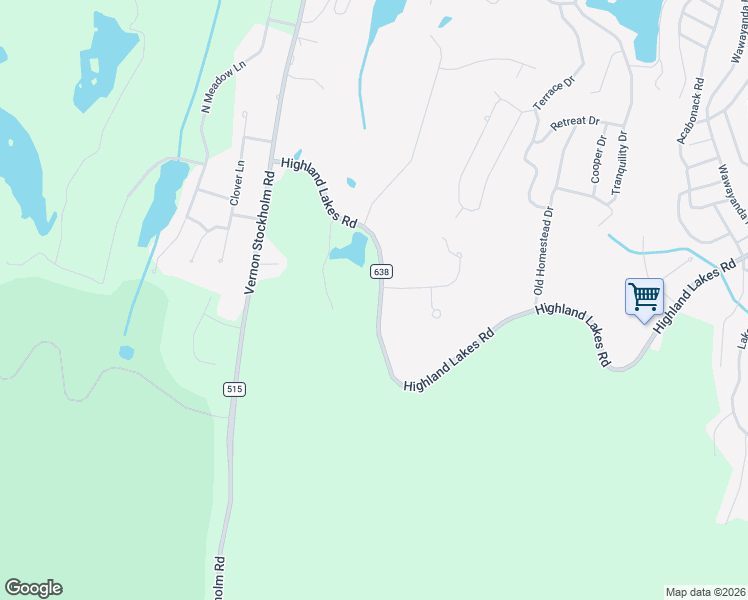 map of restaurants, bars, coffee shops, grocery stores, and more near 38 Highland Lakes Road in Vernon Township