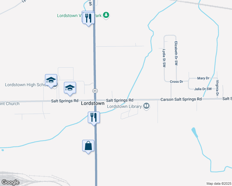 map of restaurants, bars, coffee shops, grocery stores, and more near 1584 Salt Springs Road in Warren