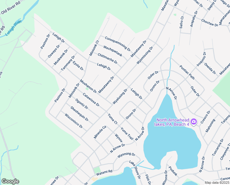 map of restaurants, bars, coffee shops, grocery stores, and more near 185 Wyalusing Drive in Monroe County