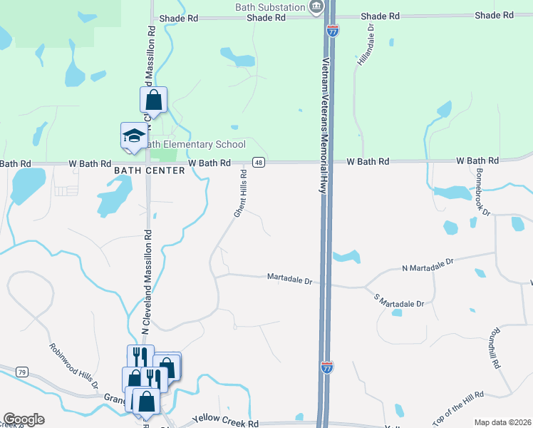 map of restaurants, bars, coffee shops, grocery stores, and more near 3340 Autumn Lane in Akron