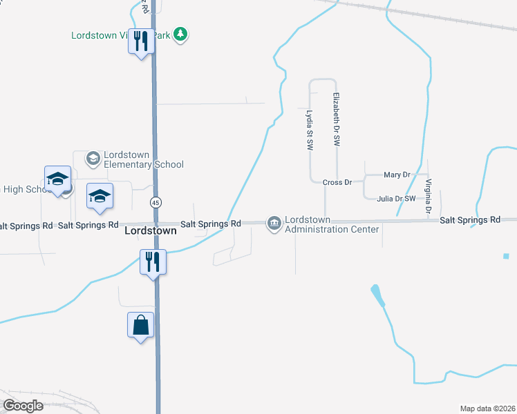map of restaurants, bars, coffee shops, grocery stores, and more near 1502 Salt Springs Road in Warren