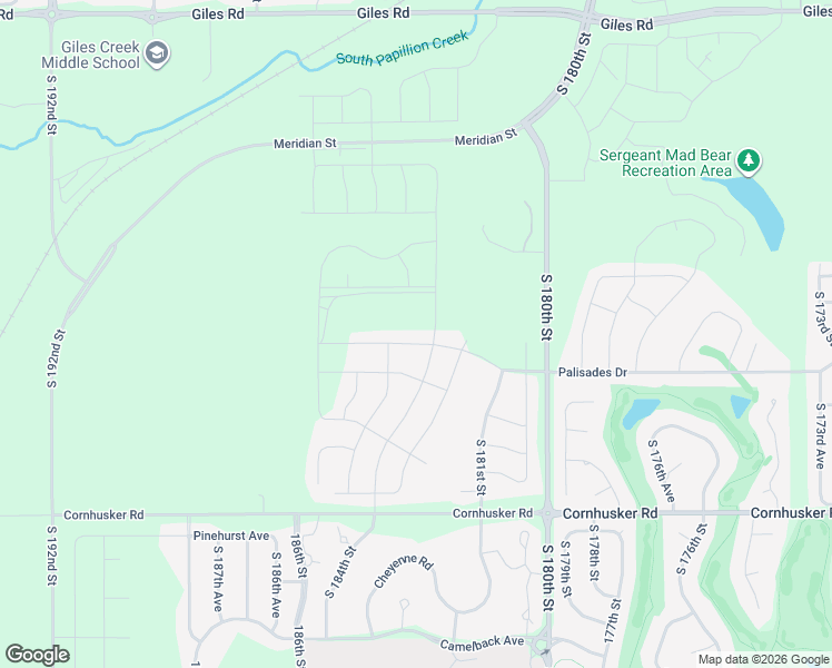 map of restaurants, bars, coffee shops, grocery stores, and more near 18302 Cornhusker Road in Omaha
