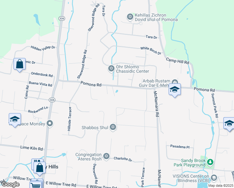 map of restaurants, bars, coffee shops, grocery stores, and more near 69 Pomona Road in Suffern