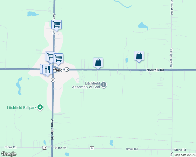 map of restaurants, bars, coffee shops, grocery stores, and more near in Litchfield
