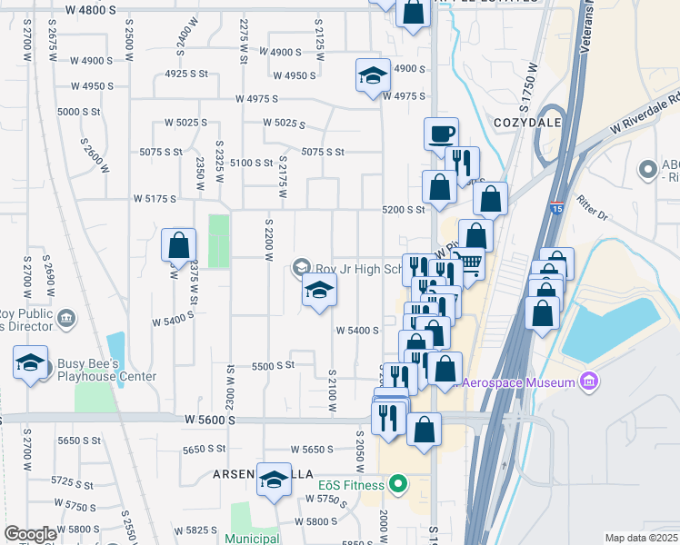 map of restaurants, bars, coffee shops, grocery stores, and more near 5320 South 2100 West in Roy