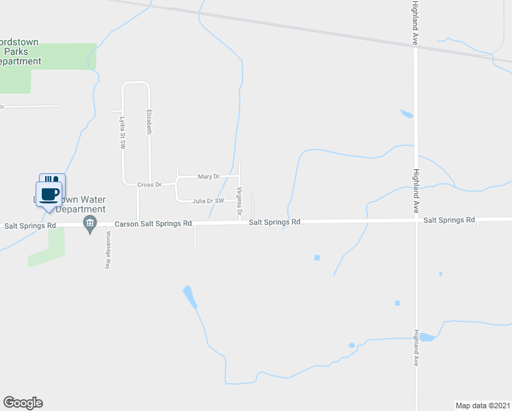 map of restaurants, bars, coffee shops, grocery stores, and more near 1150 Salt Springs Road in Warren