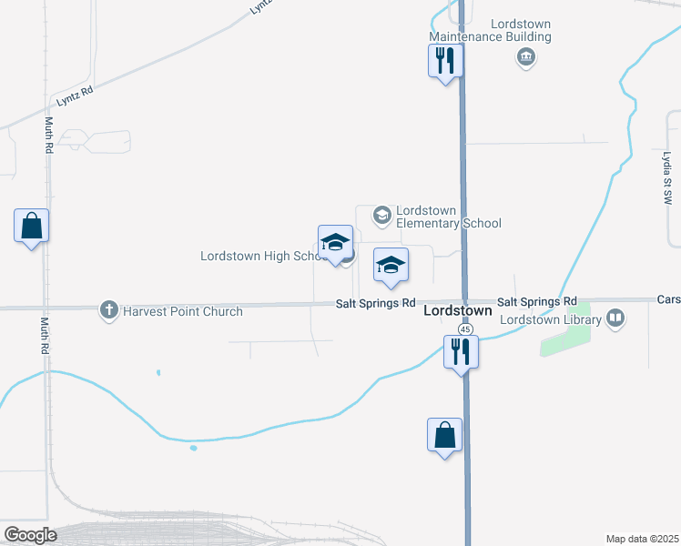 map of restaurants, bars, coffee shops, grocery stores, and more near 1824 Salt Springs Road in Warren