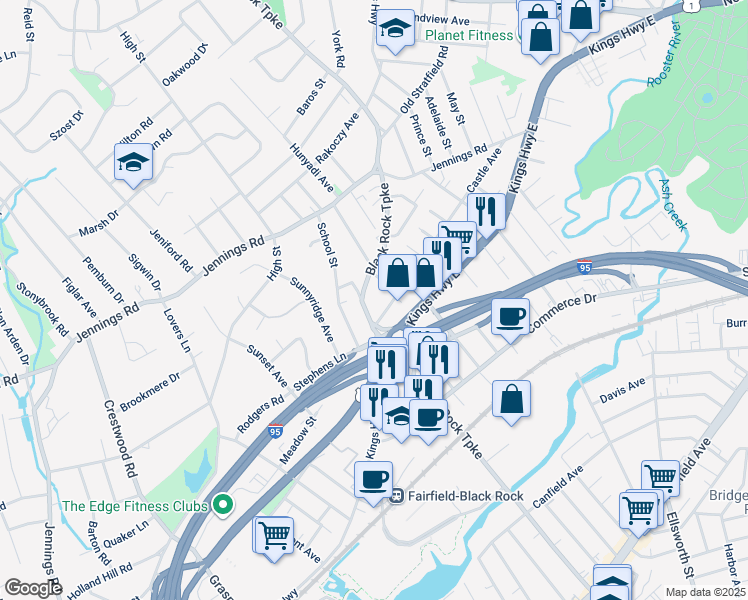 map of restaurants, bars, coffee shops, grocery stores, and more near 616 Black Rock Turnpike in Fairfield