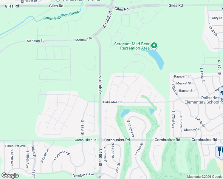 map of restaurants, bars, coffee shops, grocery stores, and more near 9214 179th Street in Omaha
