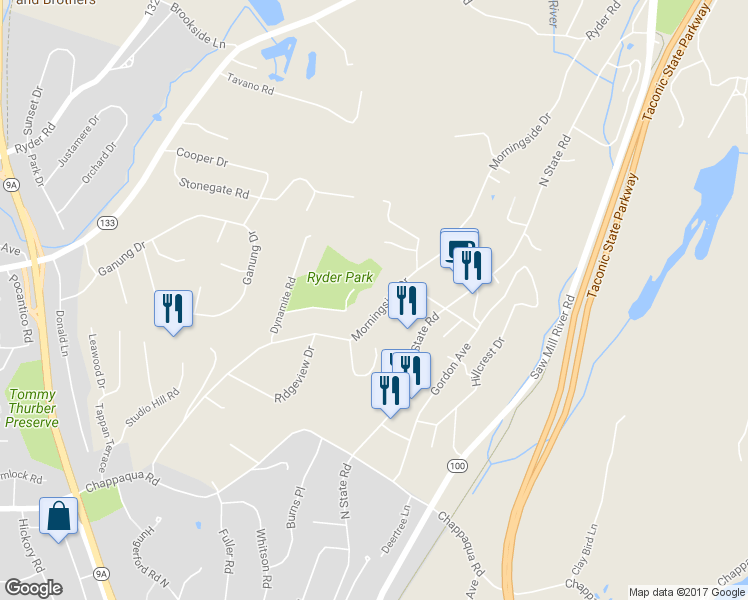 map of restaurants, bars, coffee shops, grocery stores, and more near 65 Morningside Drive in Ossining