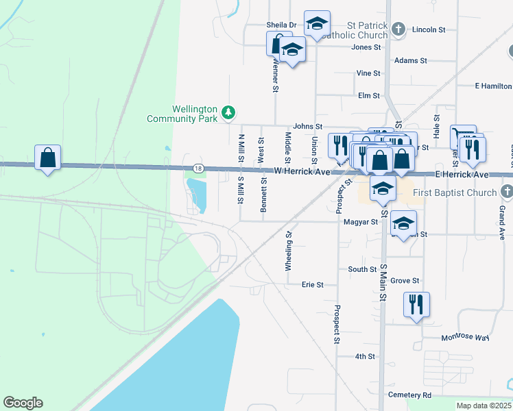 map of restaurants, bars, coffee shops, grocery stores, and more near 126 Bennett Street in Wellington
