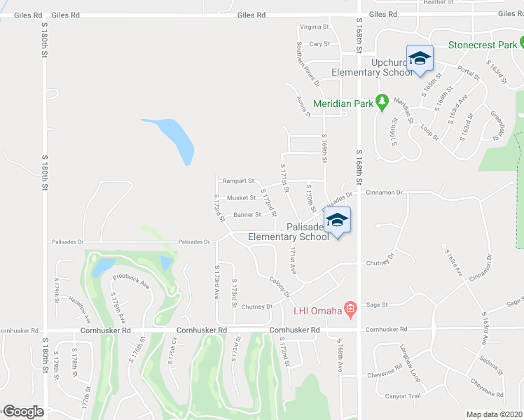 map of restaurants, bars, coffee shops, grocery stores, and more near 17206 Banner Street in Omaha