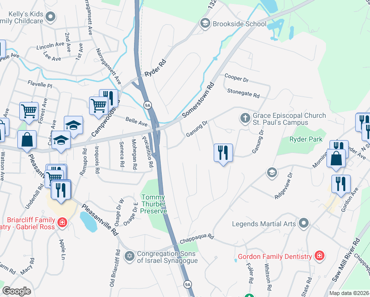 map of restaurants, bars, coffee shops, grocery stores, and more near 1 Decker Road in Ossining