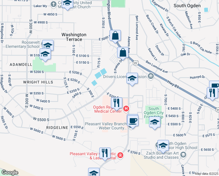 map of restaurants, bars, coffee shops, grocery stores, and more near 5440 South 350 East in Ogden