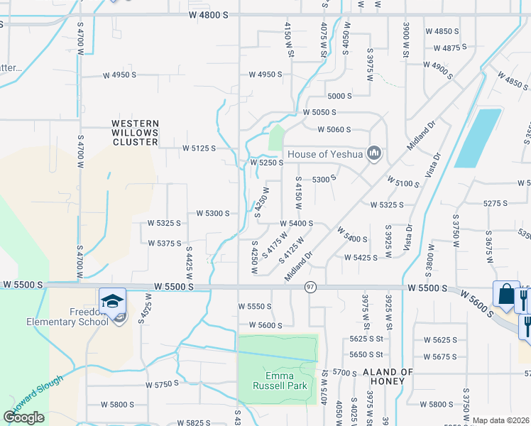 map of restaurants, bars, coffee shops, grocery stores, and more near 4239 West 5325 South in Roy