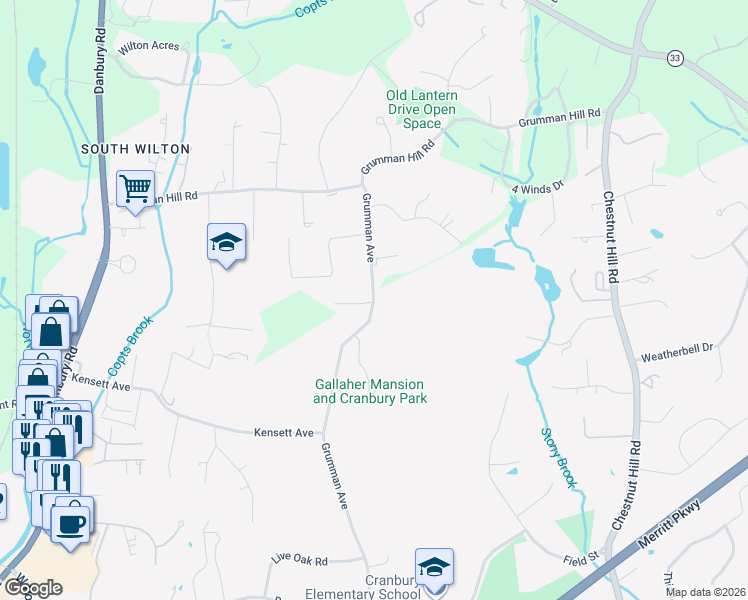 map of restaurants, bars, coffee shops, grocery stores, and more near 381 Grumman Avenue in Norwalk
