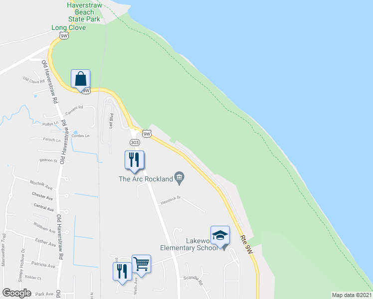 map of restaurants, bars, coffee shops, grocery stores, and more near 206 Foltim Way in Congers