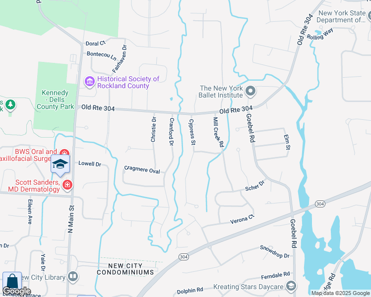 map of restaurants, bars, coffee shops, grocery stores, and more near 110 East Phillips Hill Road in New City