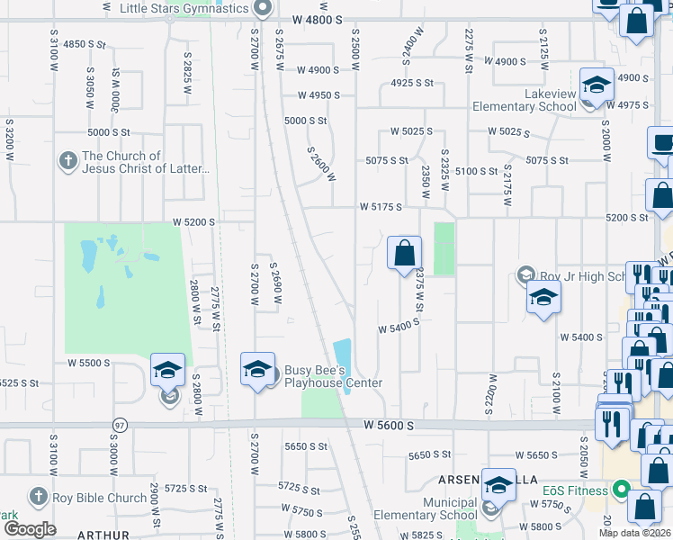 map of restaurants, bars, coffee shops, grocery stores, and more near 2669 West 5250 South in Roy