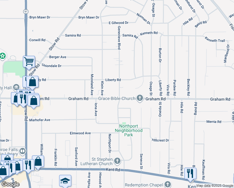 map of restaurants, bars, coffee shops, grocery stores, and more near 3864 Genevieve Boulevard in Stow