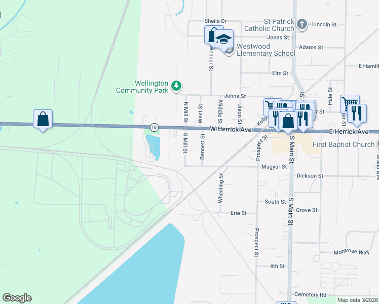 map of restaurants, bars, coffee shops, grocery stores, and more near 126 Bennett Street in Wellington