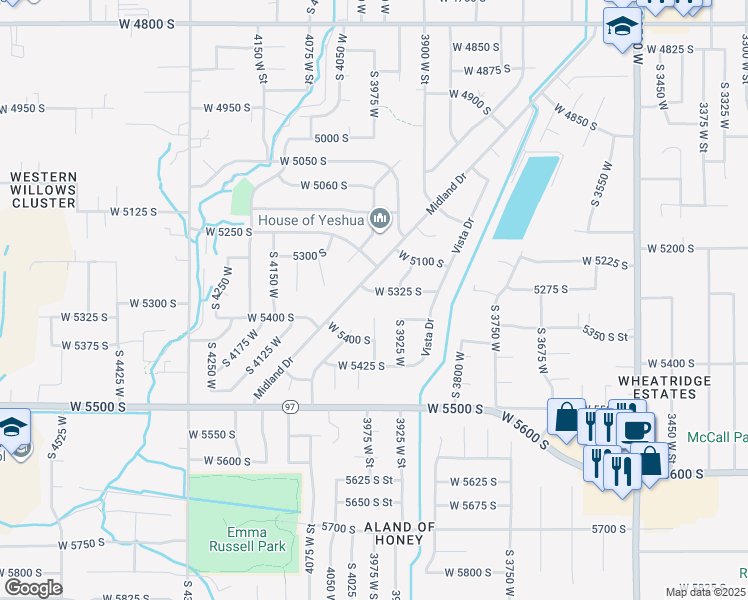 map of restaurants, bars, coffee shops, grocery stores, and more near 3959 West 5325 South in Roy