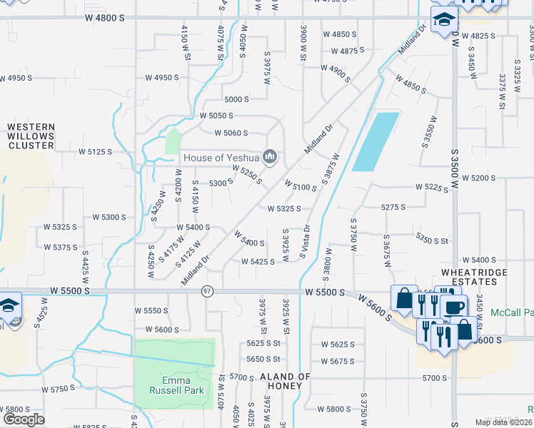 map of restaurants, bars, coffee shops, grocery stores, and more near 3959 West 5325 South in Roy