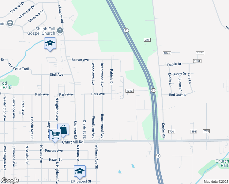 map of restaurants, bars, coffee shops, grocery stores, and more near 1001 Patricia Drive in Girard