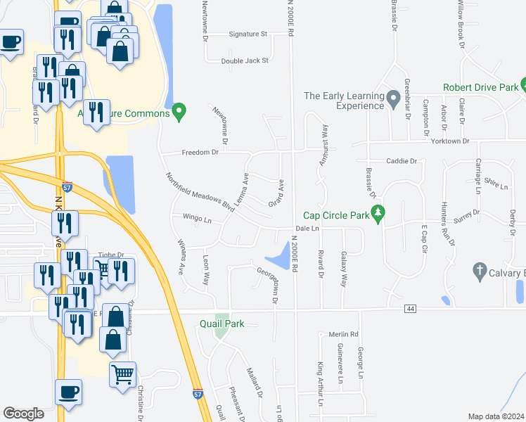 map of restaurants, bars, coffee shops, grocery stores, and more near 1520 Girard Avenue in Bourbonnais