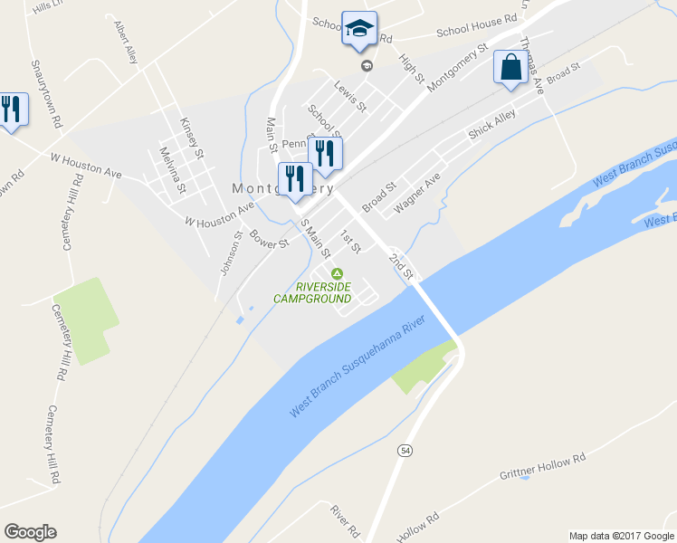 map of restaurants, bars, coffee shops, grocery stores, and more near 123 South Main Street in Montgomery
